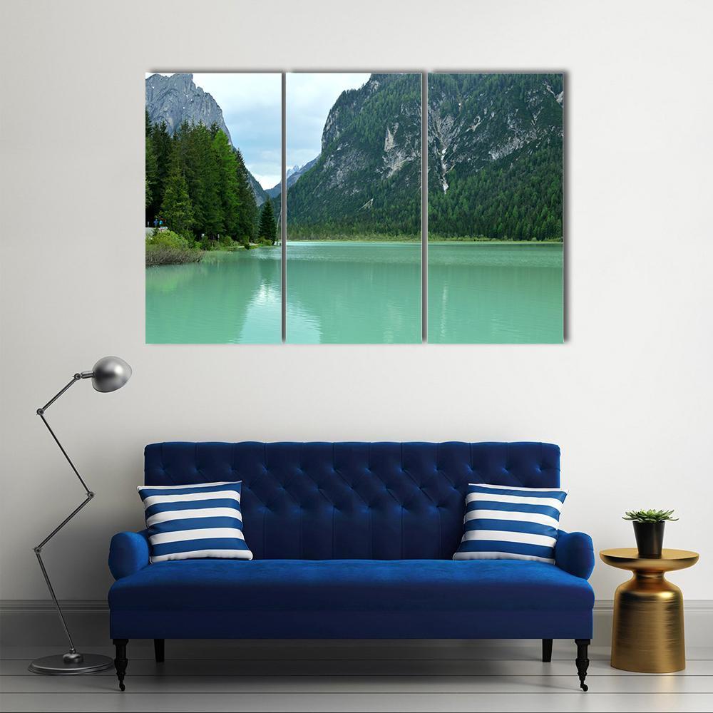 Lake Braies Canvas Wall Art-3 Horizontal-Gallery Wrap-37" x 24"-Tiaracle