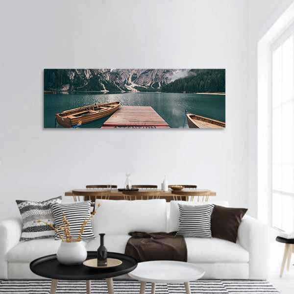 Boats On Lake Braies Panoramic Canvas Wall Art-1 Piece-36" x 12"-Tiaracle