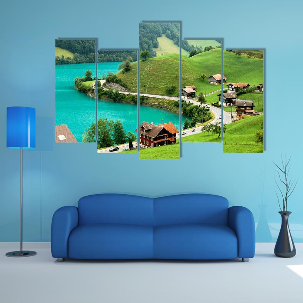 Lake Brienz During Spring Canvas Wall Art-5 Pop-Gallery Wrap-47" x 32"-Tiaracle