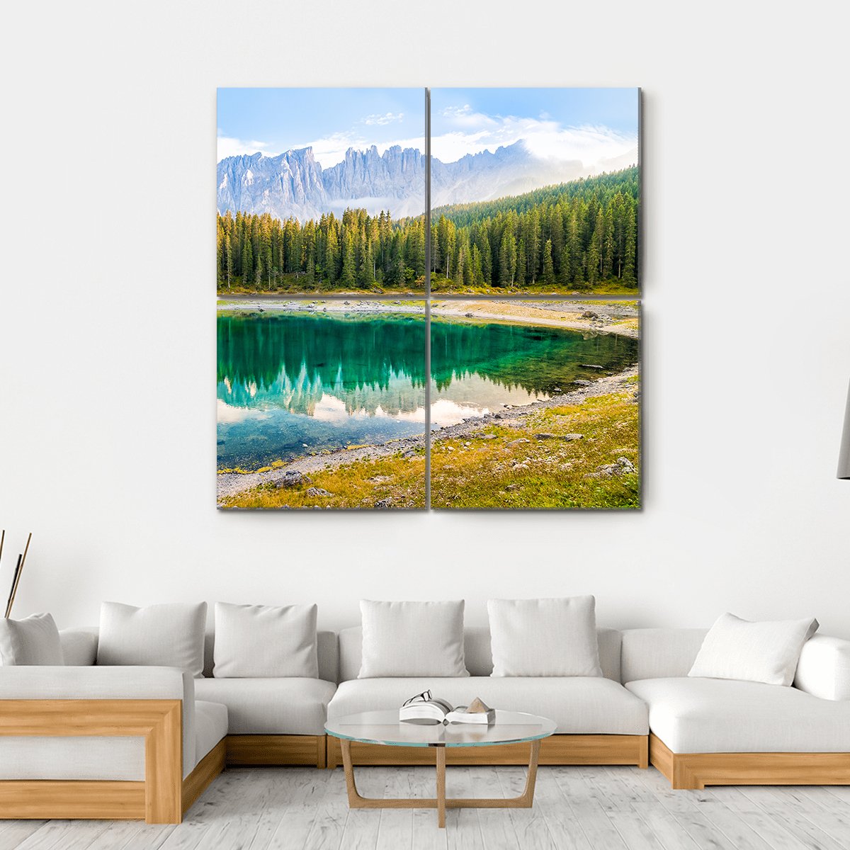 Lake Carezza Canvas Wall Art-4 Square-Gallery Wrap-17" x 17"-Tiaracle