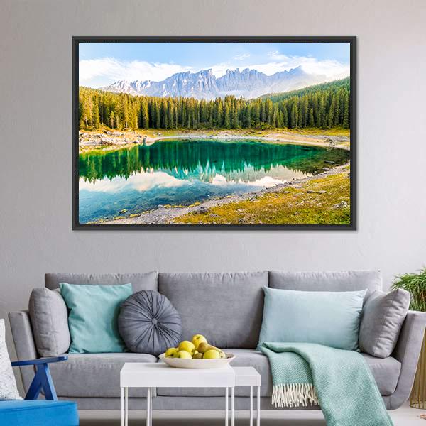 Lake Carezza Canvas Wall Art-3 Horizontal-Gallery Wrap-25" x 16"-Tiaracle