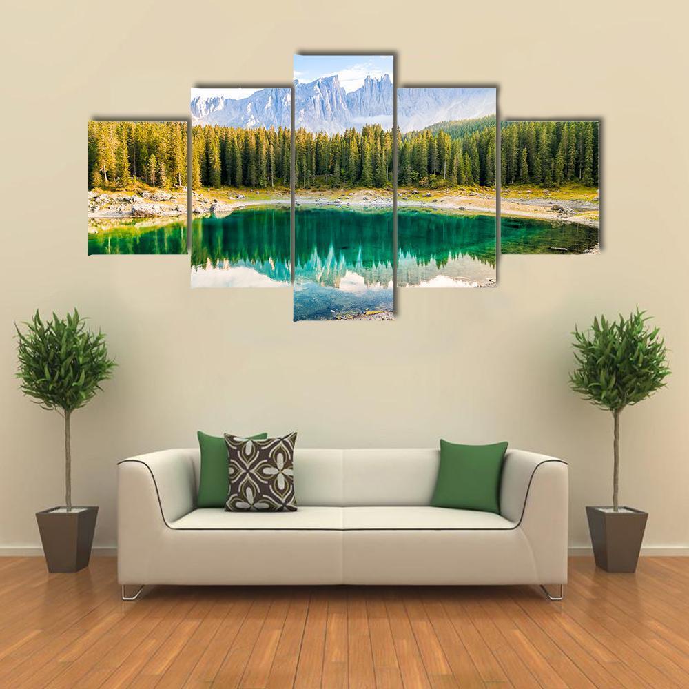 Lake Carezza Canvas Wall Art-5 Star-Gallery Wrap-62" x 32"-Tiaracle