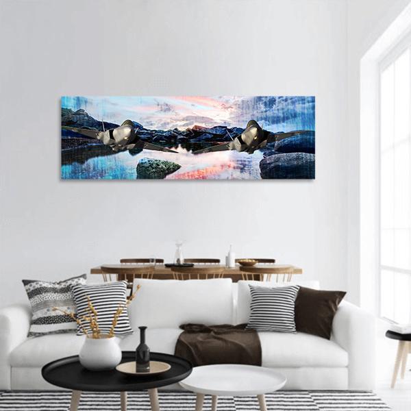 Lake Covered With Snow Panoramic Canvas Wall Art-1 Piece-36" x 12"-Tiaracle