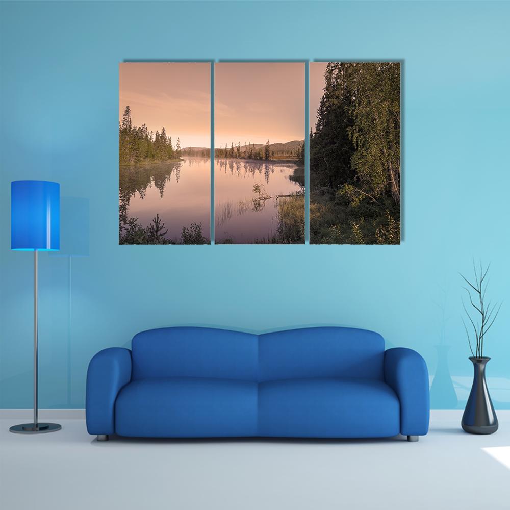 Lake During Sunrise Canvas Wall Art-3 Horizontal-Gallery Wrap-37" x 24"-Tiaracle
