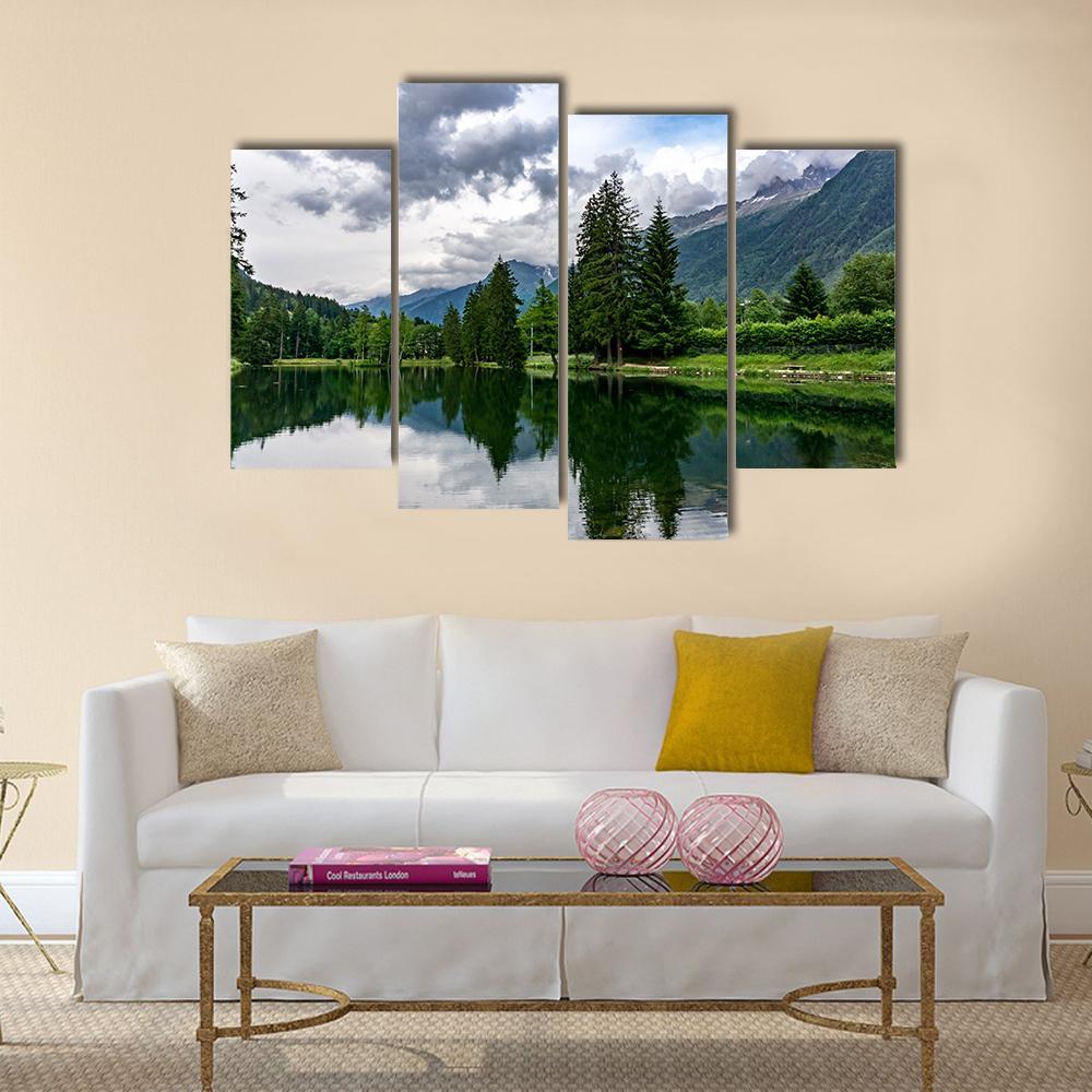 Lake Gaillands With Mont Blanc Canvas Wall Art-4 Pop-Gallery Wrap-50" x 32"-Tiaracle