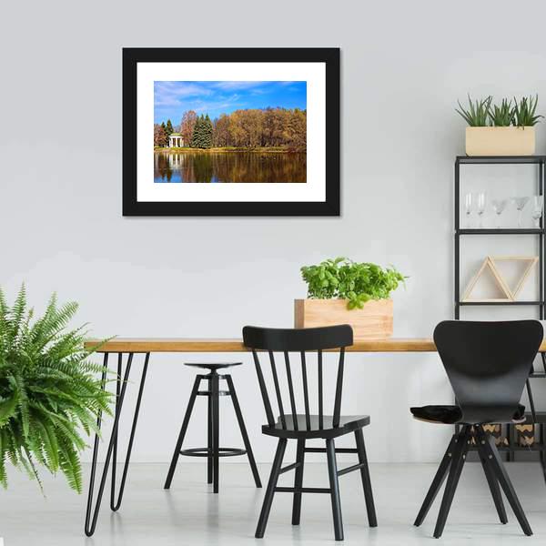 Lake Gazebo In Autumn Canvas Wall Art-3 Horizontal-Gallery Wrap-25" x 16"-Tiaracle