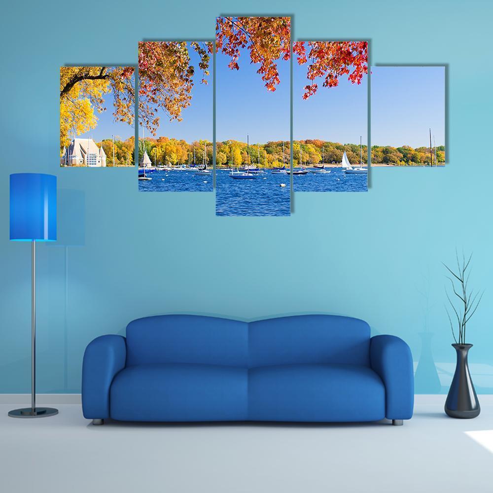 Lake Harriet Shoreline Canvas Wall Art-5 Star-Gallery Wrap-62" x 32"-Tiaracle