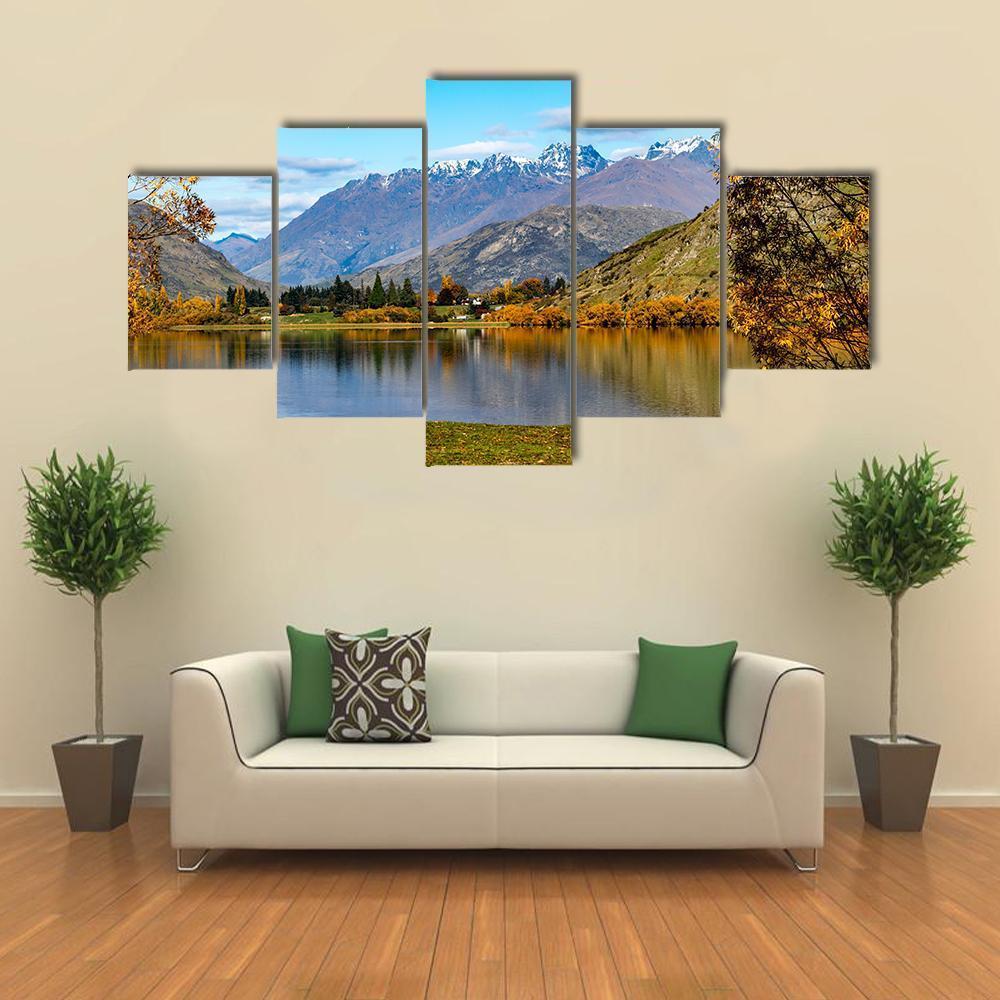 Lake Hayes In Autumn Canvas Wall Art-5 Star-Gallery Wrap-62" x 32"-Tiaracle