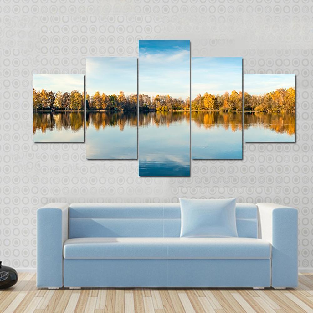 Lake In Autumn Bavaria Canvas Wall Art-5 Star-Gallery Wrap-62" x 32"-Tiaracle