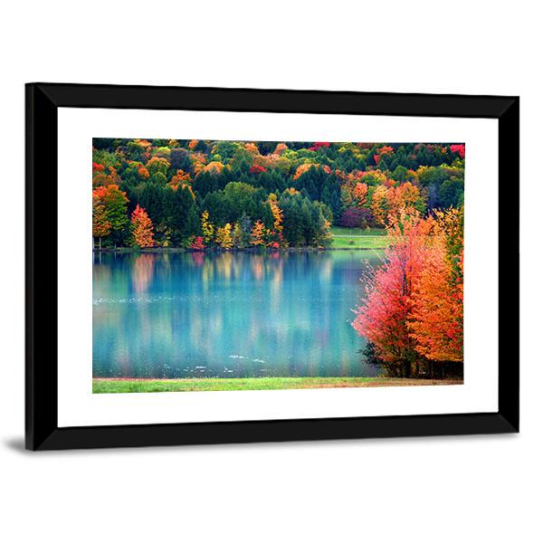 Lake In Autumn Landscape Canvas Wall Art-3 Horizontal-Gallery Wrap-25" x 16"-Tiaracle
