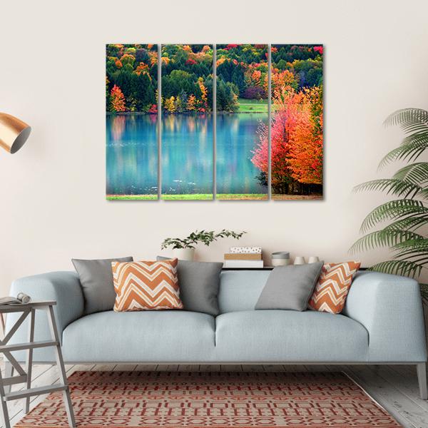 Lake In Autumn Landscape Canvas Wall Art-4 Horizontal-Gallery Wrap-34" x 24"-Tiaracle