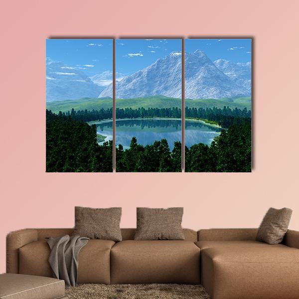 Lake In Forest Canvas Wall Art-3 Horizontal-Gallery Wrap-37" x 24"-Tiaracle