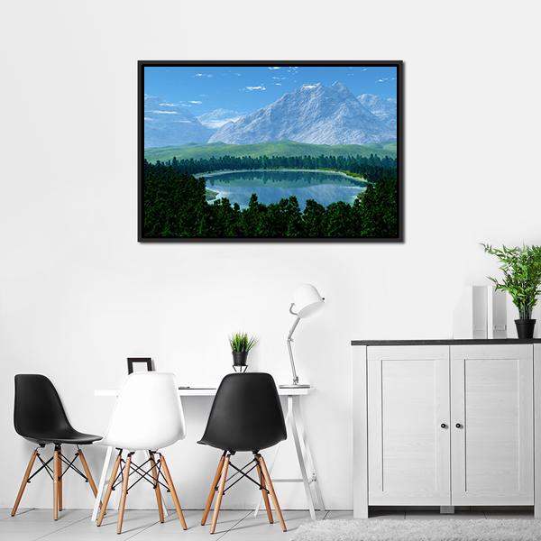 Lake In Forest Canvas Wall Art-3 Horizontal-Gallery Wrap-25" x 16"-Tiaracle