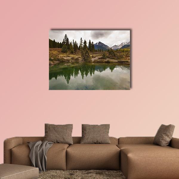 Lake In Jonston Canyon Canvas Wall Art-1 Piece-Gallery Wrap-48" x 32"-Tiaracle