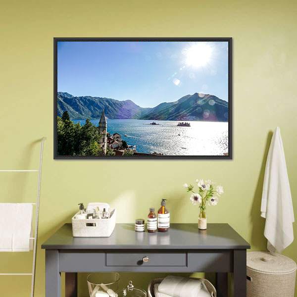 Lake In Mountain Canvas Wall Art-1 Piece-Floating Frame-24" x 16"-Tiaracle