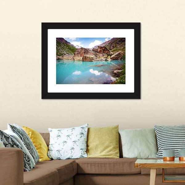 Lake In Mountains Canvas Wall Art-3 Horizontal-Gallery Wrap-25" x 16"-Tiaracle