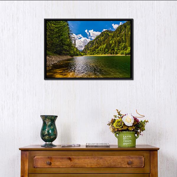 Lake In Parang Mountains Canvas Wall Art-1 Piece-Floating Frame-24" x 16"-Tiaracle