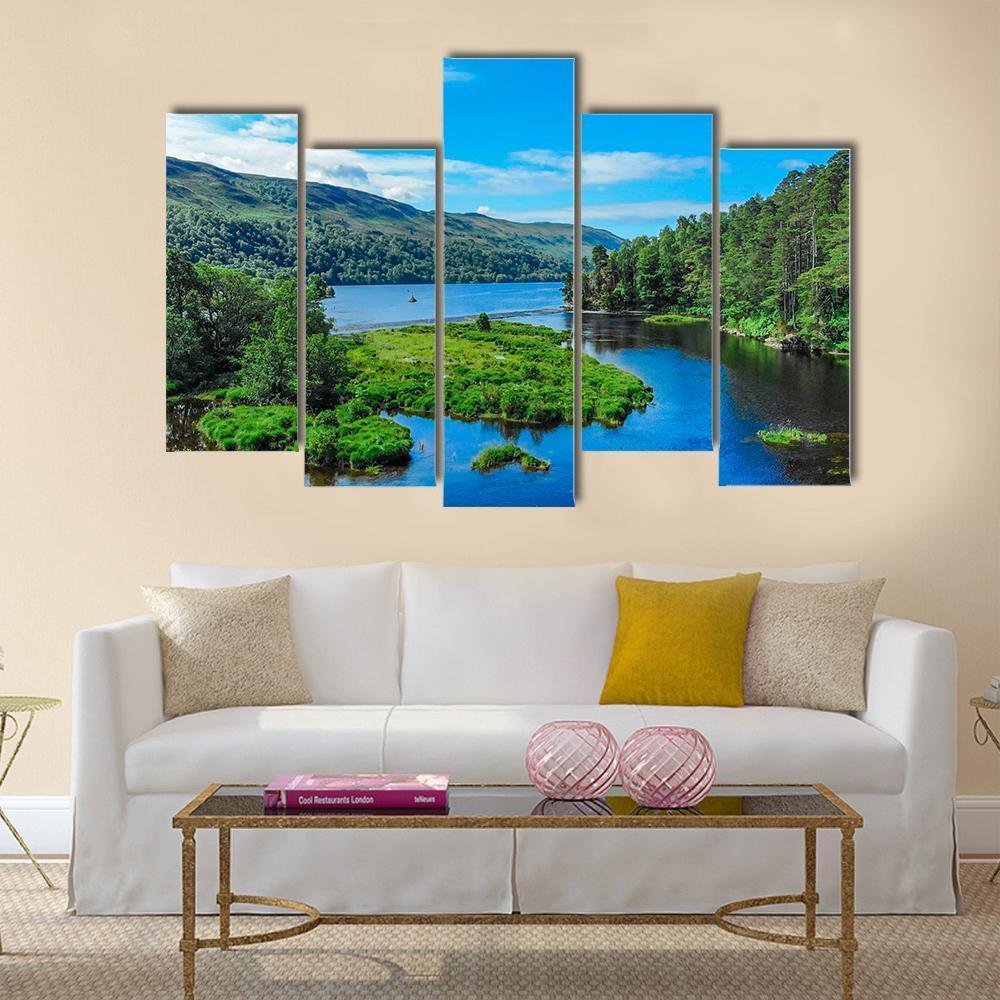 Lake In Scottish Highlands Canvas Wall Art-5 Pop-Gallery Wrap-47" x 32"-Tiaracle