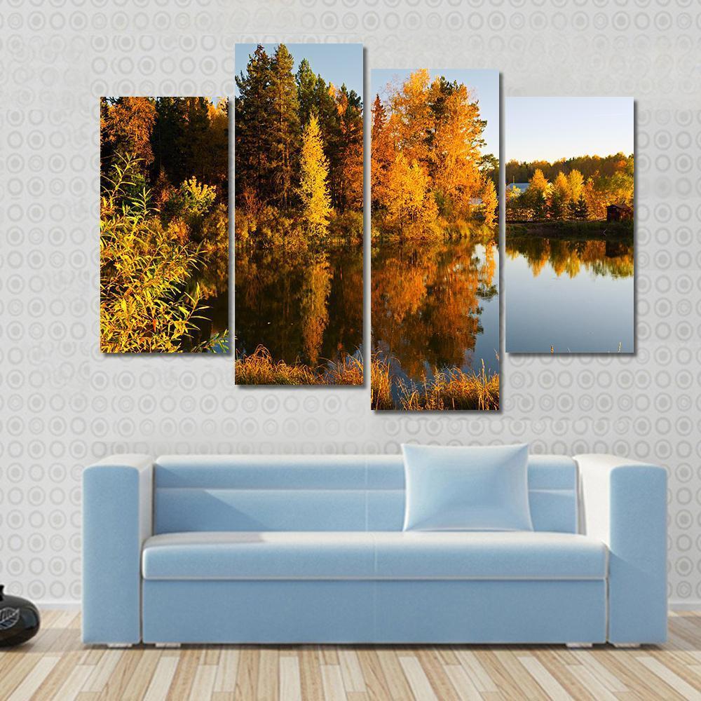 Lake In Sunset Rays Canvas Wall Art-4 Pop-Gallery Wrap-50" x 32"-Tiaracle