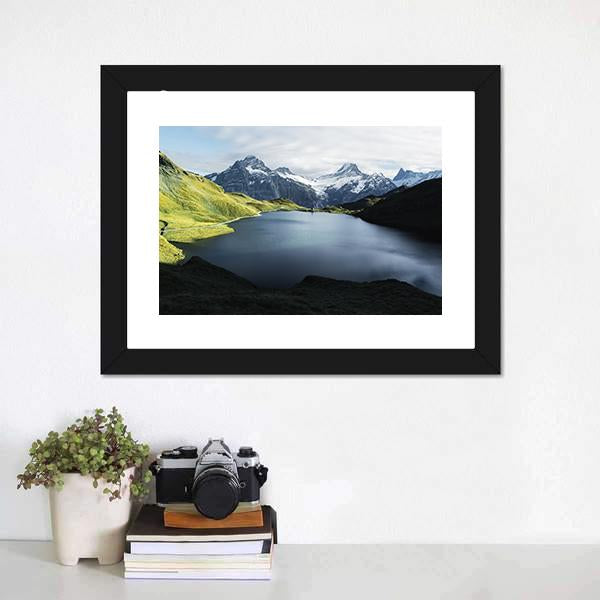 Lake In Swiss Alps Panoramic Canvas Wall Art-1 Piece-36" x 12"-Tiaracle