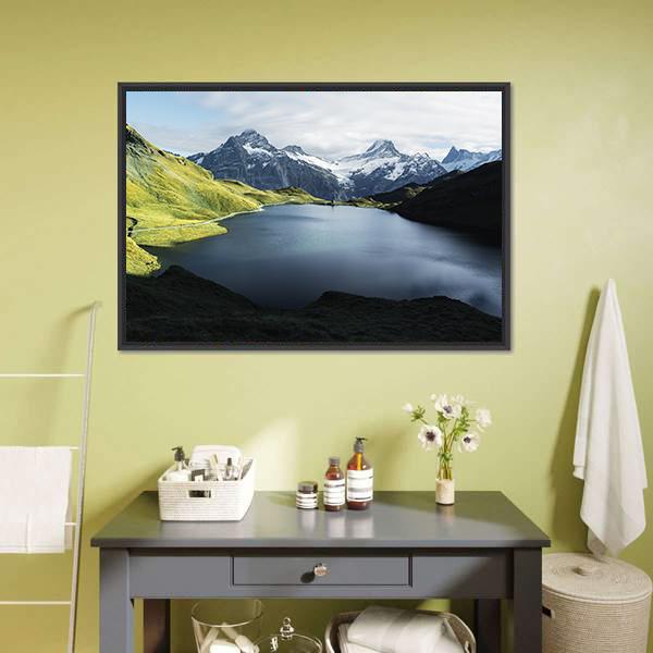 Lake In Swiss Alps Panoramic Canvas Wall Art-1 Piece-36" x 12"-Tiaracle