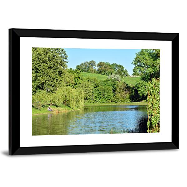 Lake In The Park Canvas Wall Art-3 Horizontal-Gallery Wrap-25" x 16"-Tiaracle