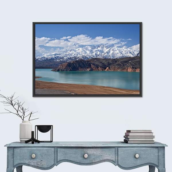Lake In Uzbekistan Canvas Wall Art-1 Piece-Floating Frame-36" x 24"-Tiaracle