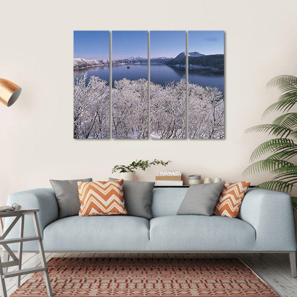 Lake In Winter Season Canvas Wall Art-4 Horizontal-Gallery Wrap-34" x 24"-Tiaracle