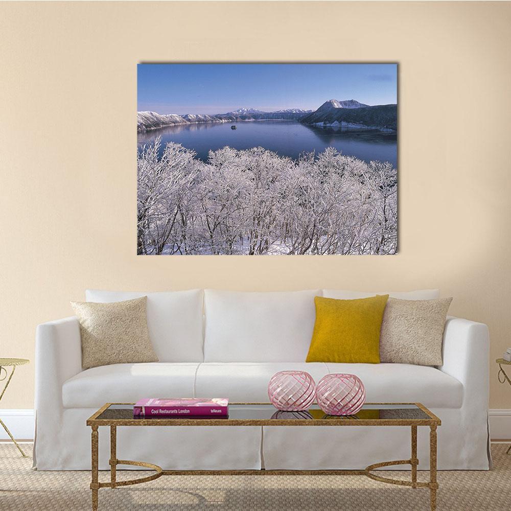 Lake In Winter Season Canvas Wall Art-1 Piece-Gallery Wrap-48" x 32"-Tiaracle