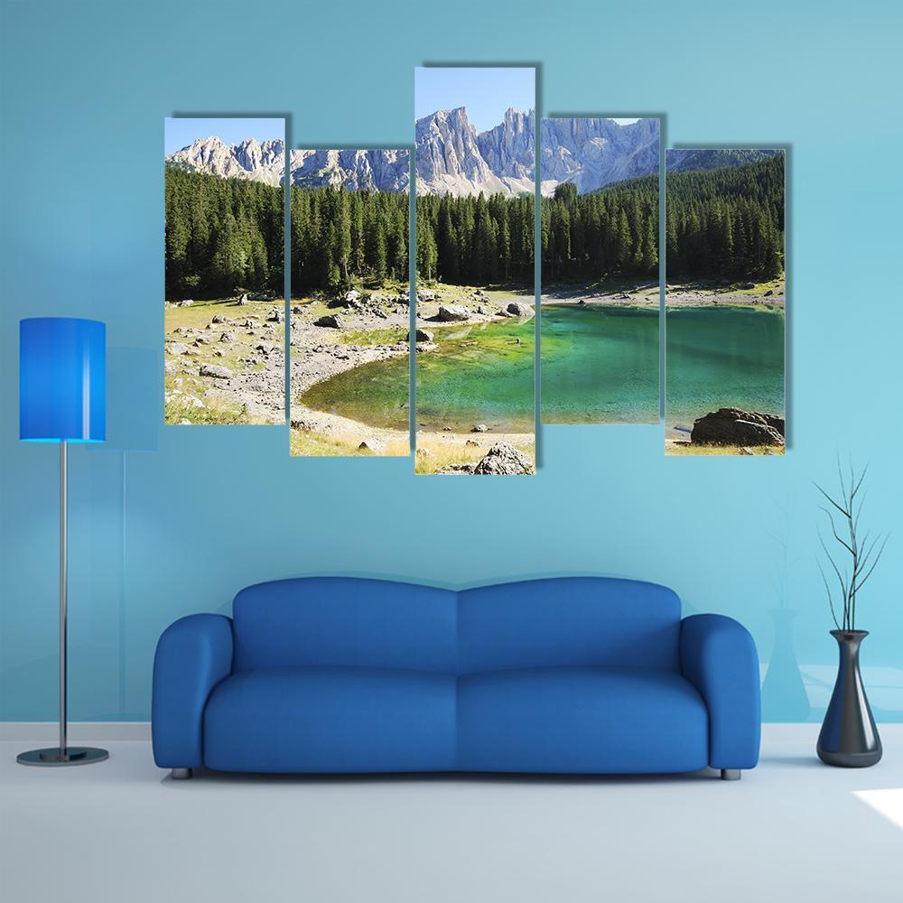 Lake Karersee Italy Canvas Wall Art-5 Pop-Gallery Wrap-47" x 32"-Tiaracle