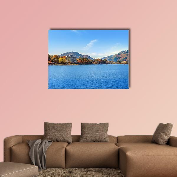 Lake Kawaguchi Japan Canvas Wall Art-1 Piece-Gallery Wrap-48" x 32"-Tiaracle