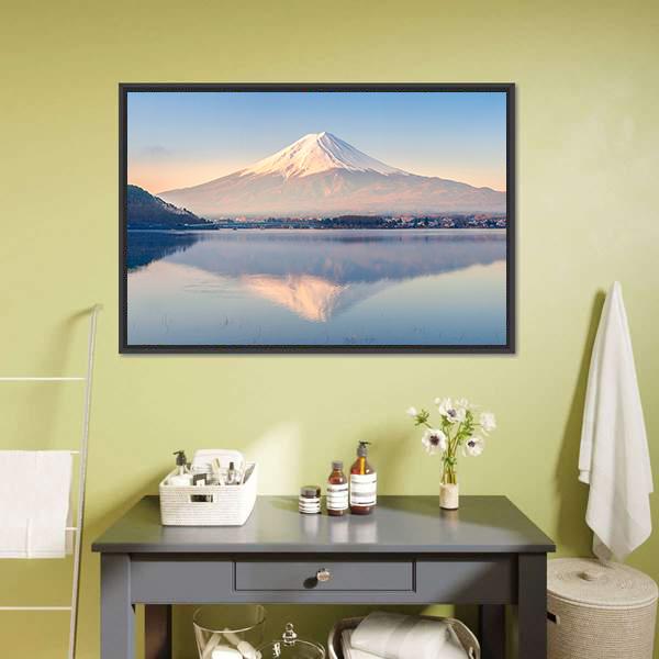 Lake Kawaguchiko Canvas Wall Art-1 Piece-Floating Frame-24" x 16"-Tiaracle
