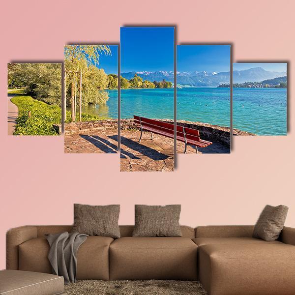 Lake Lucerne Bench Canvas Wall Art-5 Star-Gallery Wrap-62" x 32"-Tiaracle