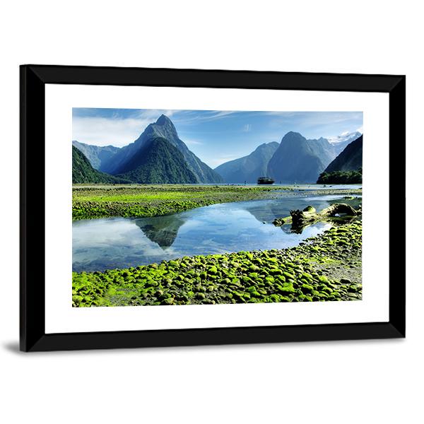 Lake & Mitre Peak Canvas Wall Art-3 Horizontal-Gallery Wrap-25" x 16"-Tiaracle