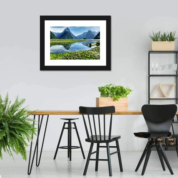 Lake & Mitre Peak Canvas Wall Art-3 Horizontal-Gallery Wrap-25" x 16"-Tiaracle