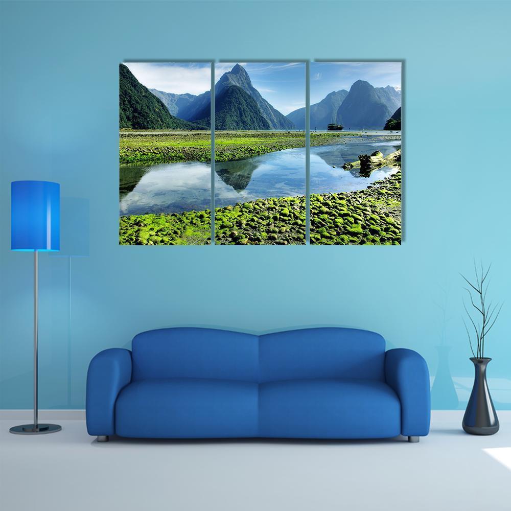 Lake & Mitre Peak Canvas Wall Art-3 Horizontal-Gallery Wrap-37" x 24"-Tiaracle