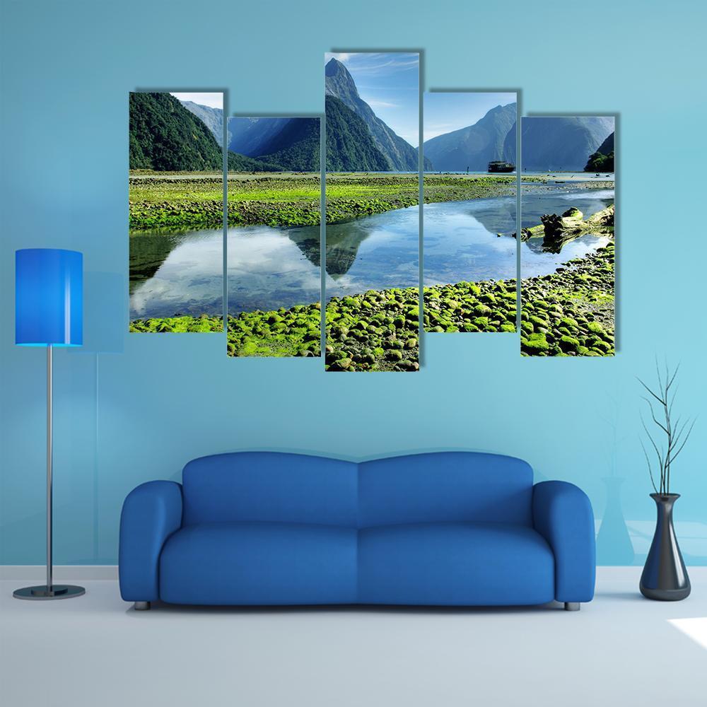 Lake & Mitre Peak Canvas Wall Art-5 Pop-Gallery Wrap-47" x 32"-Tiaracle