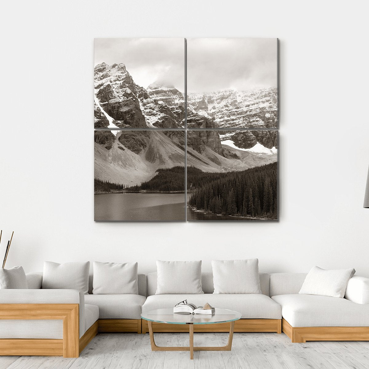 Lake Moraine In Canada Mountain Canvas Wall Art-4 Square-Gallery Wrap-17" x 17"-Tiaracle