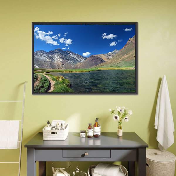 Lake & Mountains Landscape Argentina Canvas Wall Art-1 Piece-Floating Frame-24" x 16"-Tiaracle