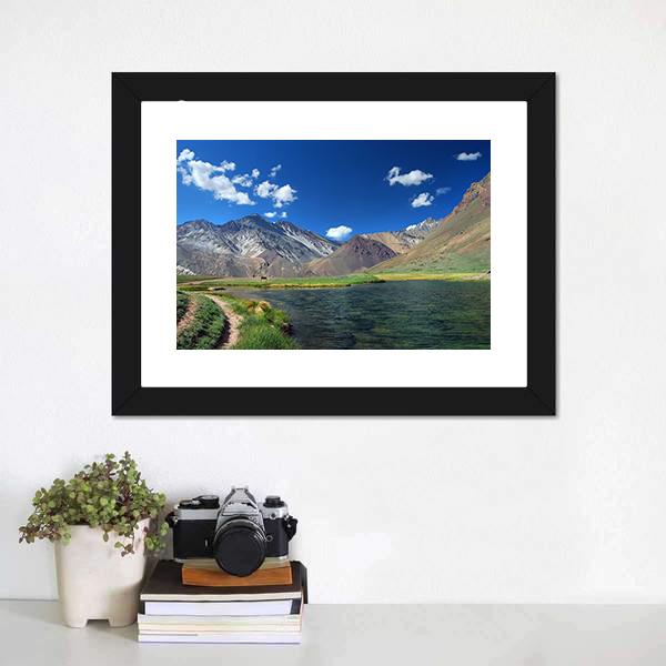 Lake & Mountains Landscape Argentina Canvas Wall Art-1 Piece-Framed Print-20" x 16"-Tiaracle
