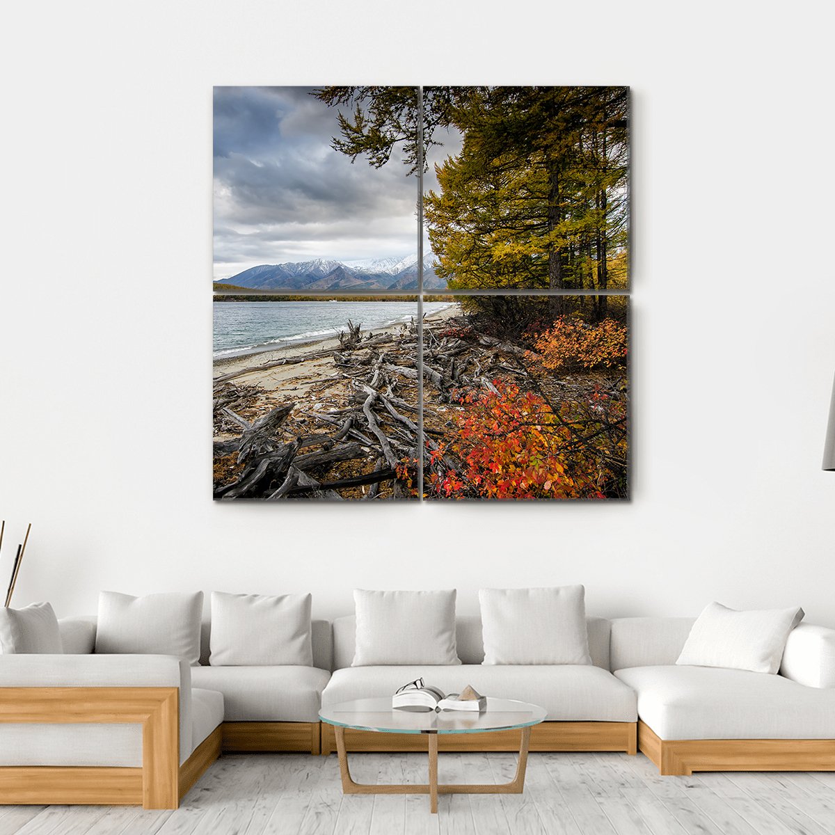 Lake & Mountains Of Siberia Canvas Wall Art-4 Square-Gallery Wrap-17" x 17"-Tiaracle