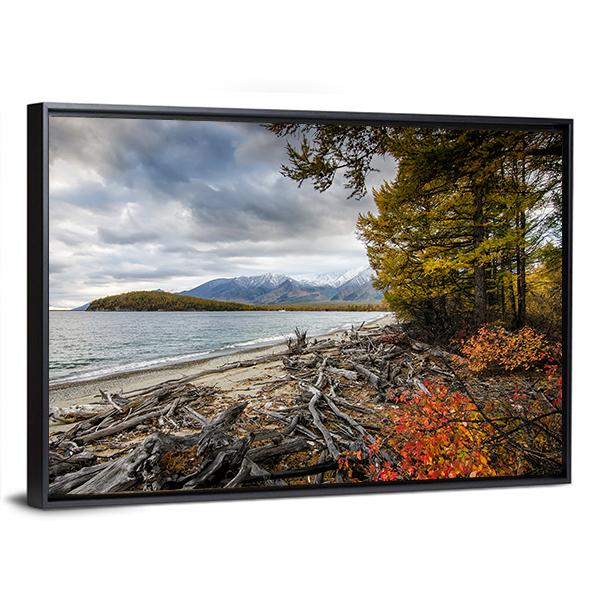 Lake & Mountains Of Siberia Canvas Wall Art-3 Horizontal-Gallery Wrap-25" x 16"-Tiaracle