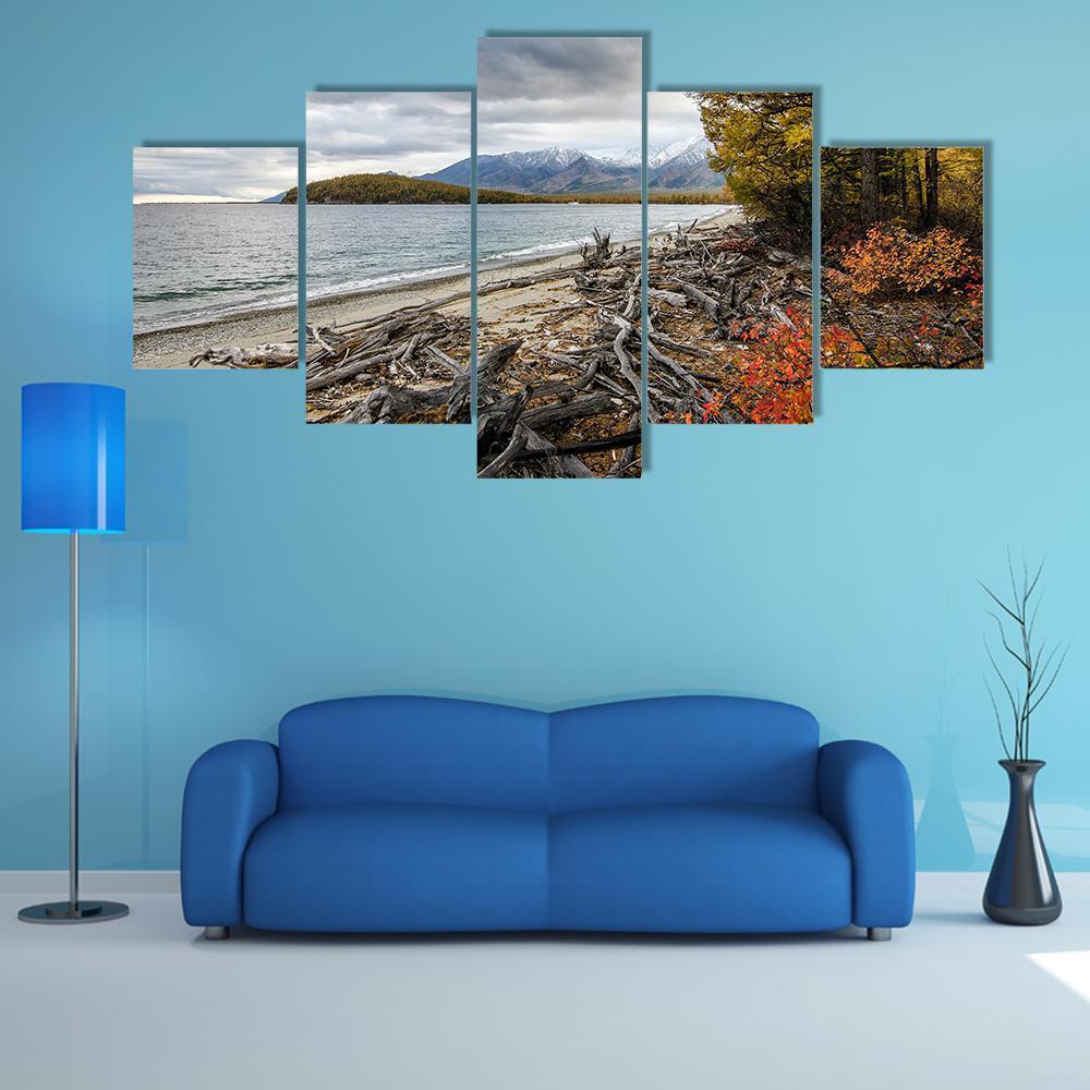 Lake & Mountains Of Siberia Canvas Wall Art-5 Star-Gallery Wrap-62" x 32"-Tiaracle