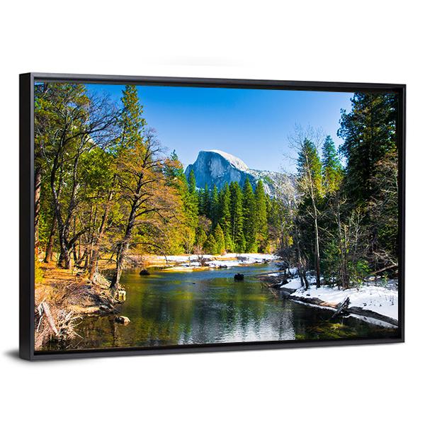 Lake Near Half Dome Rock Canvas Wall Art-3 Horizontal-Gallery Wrap-25" x 16"-Tiaracle