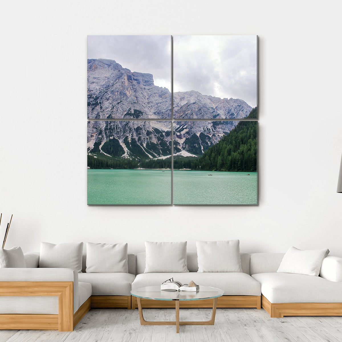 Lake Of Braies Canvas Wall Art-4 Square-Gallery Wrap-17" x 17"-Tiaracle
