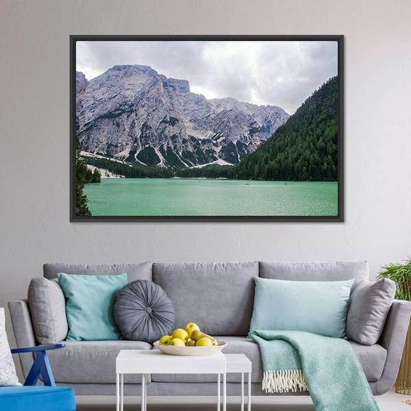 Lake Of Braies Canvas Wall Art-5 Horizontal-Gallery Wrap-22" x 12"-Tiaracle