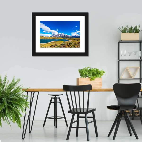 Lake Pehoe Chile Panoramic Canvas Wall Art-1 Piece-36" x 12"-Tiaracle