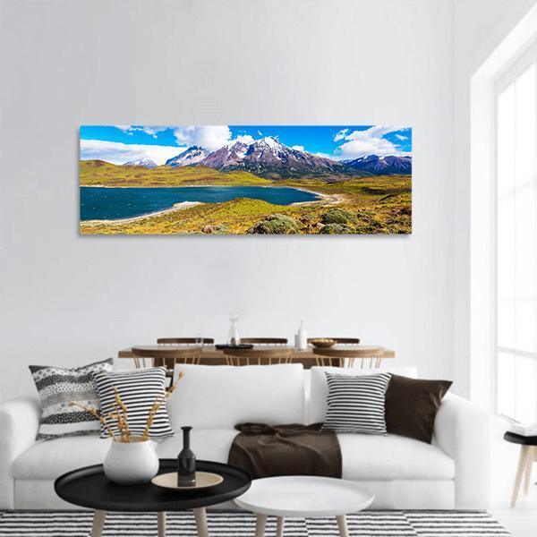 Lake Pehoe Chile Panoramic Canvas Wall Art-1 Piece-36" x 12"-Tiaracle