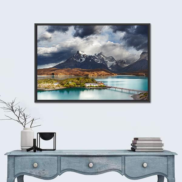 Lake Pehoe Panoramic Canvas Wall Art-1 Piece-36" x 12"-Tiaracle