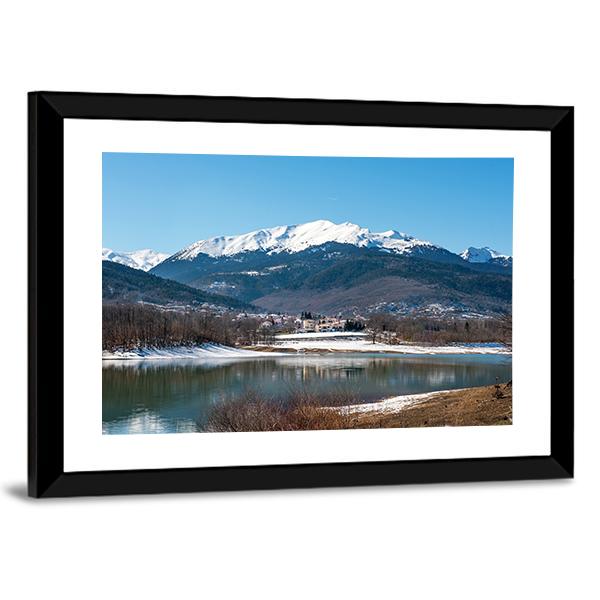 Lake Plastira On Winter Canvas Wall Art-3 Horizontal-Gallery Wrap-25" x 16"-Tiaracle